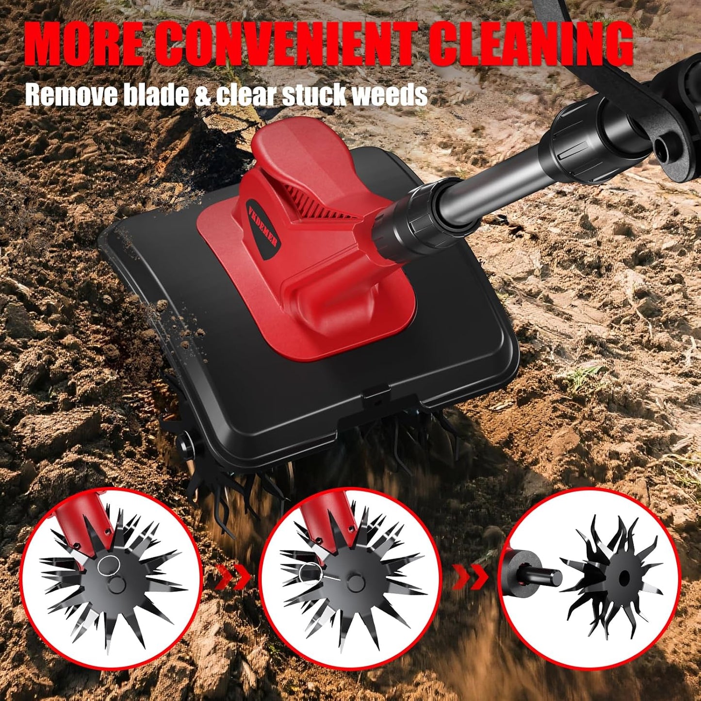 Cordless Tiller Cultivator, 360RPM 9inch Wide Electric Garden Tiller,Total 8000mAh Battery Powered Mini Cultivator,48 Steel Tines Portable Rotary Tiller for Gardening (2 x 4.0AH Battery)