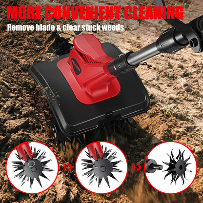 Cordless Tiller Cultivator, 360RPM 9inch Wide Electric Garden Tiller,Total 8000mAh Battery Powered Mini Cultivator,48 Steel Tines Portable Rotary Tiller for Gardening (2 x 4.0AH Battery)