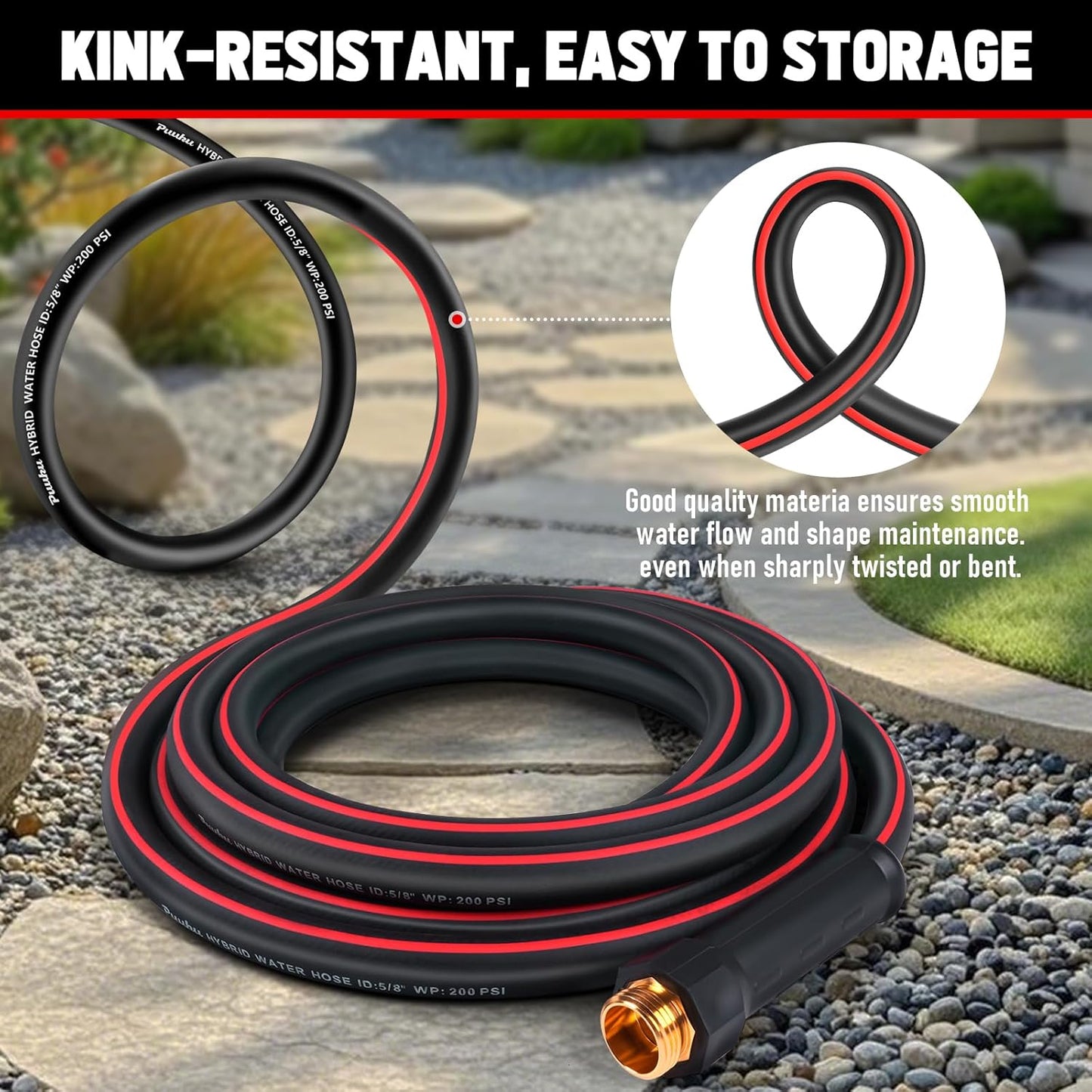 Garden Hose 25ft x 5/8", NON-EXPANDABLE Heavy Duty Premium Flexible Water Hose, No Kink, Leakproof, Lightweight Hybrid Hose with Male to Female Fittings for Household&Backyard