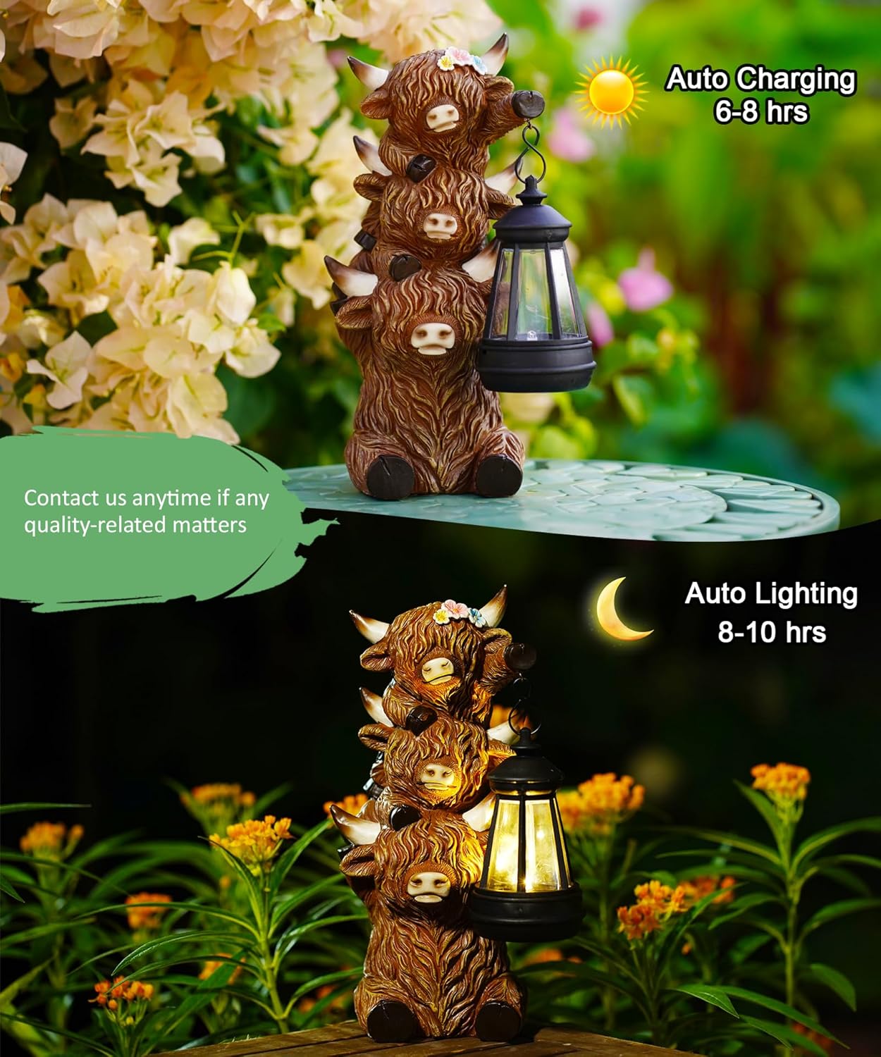 Solar Highland Cow Outdoor Decor:Garden Statue Outside Lantern Ornaments for Yard Lawn Patio Porch- Unique Gifts for Mom Women Grandma(Brown)