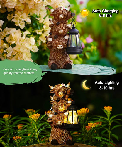 Solar Highland Cow Outdoor Decor:Garden Statue Outside Lantern Ornaments for Yard Lawn Patio Porch- Unique Gifts for Mom Women Grandma(Brown)