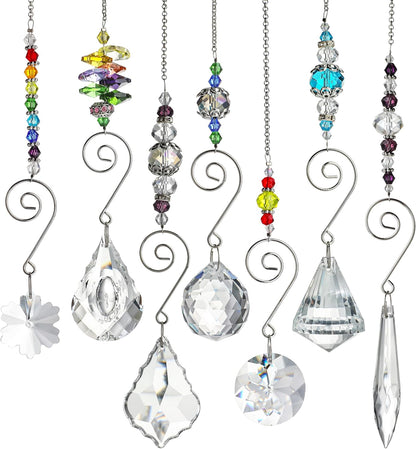 H&D HYALINE & DORA Set 7 Crystal Rainbow Suncatcher Glass Bead Chain Fengshui Hanging Pendant for Window Garden Party