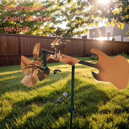 Garden Handmade Metal Rock Band Drummer Guitar Windmill, Kinetic Art Metal Sculpture Wind Spinners, Percussionist Music Rockin Art Figurine, Windmills for Yard Lawn Patio Outdoor Decor (Guitar)