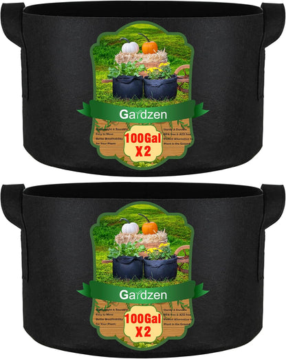Gardzen 2-Pack 100 Gallon Grow Bags, Aeration Fabric Pots with Handles, Pot for Plants