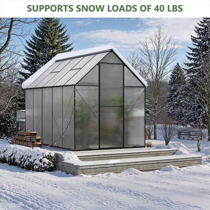 6X10 FT Greenhouse for Outdoors, Heavy Duty Polycarbonate Greenhouses, Large Walk-in Greenhouse with Roof Vent, Aluminum Hot House for Garden & Backyard