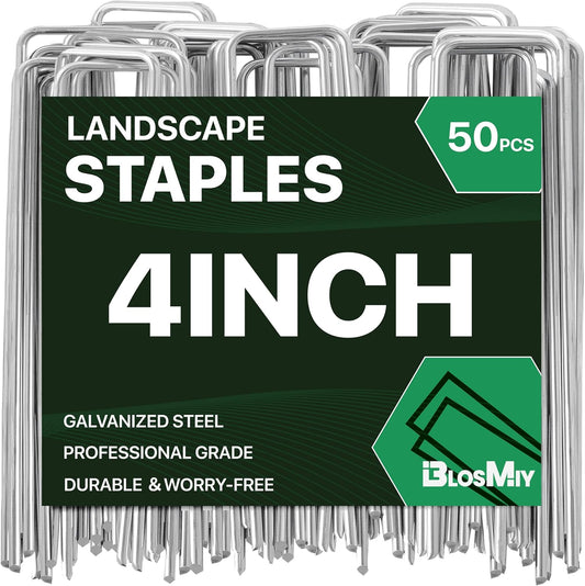 Landscape Staples 4 inch Stakes for Gardening 50 Pack Galvanized Garden Staples for drip Irrigation Landscape Fabric pins Updated Heavy-Duty Weed Barrier Fabric Lawn Outdoor Projects