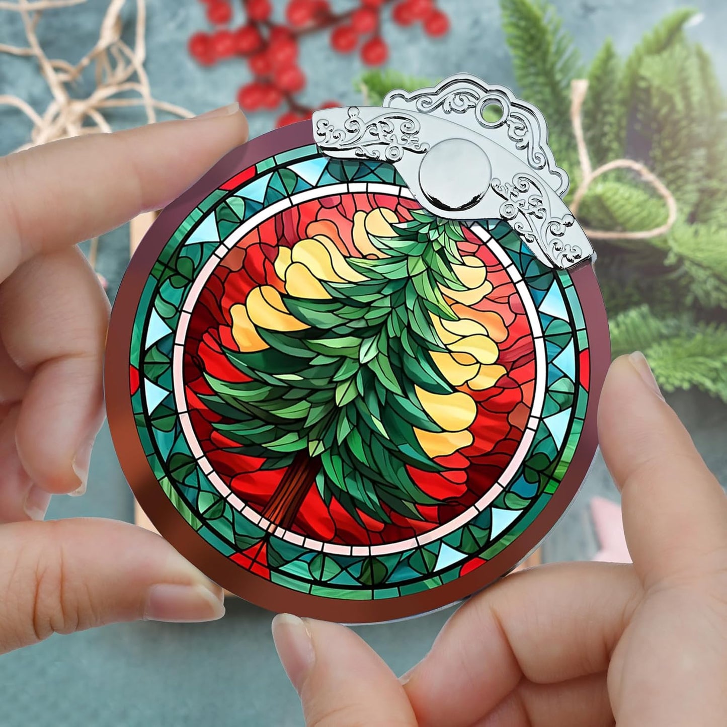 Stained Glass Christmas Ornaments, Jocidea Ornaments for Christmas Tree, Christmas Tree Decor, Holiday Decor and Xmas Gifts Ideas