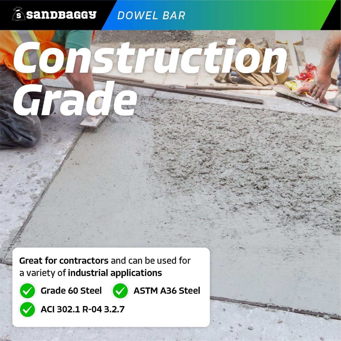 Sandbaggy Smooth Concrete Dowel Bar (3/4" W x 18" L) - Saw Cut Ends - Plain Grade 60 Steel - Construction Grade for Concrete Projects (3/4" W x 18" L, 40)