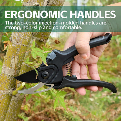 Bypass Secateurs Hand Gardening Pruners Lightweight Garden Pruning Scissors with SK-5 High Carbon Steel Blades and Safety Lock Rust Resistant Gift-Packaged