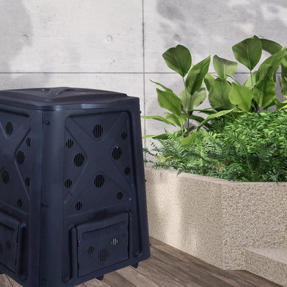 Redmon Outdoor Compost Bin with Lift Off Lid, 4-Door Access & Vent Holes, 65 Gallon, Black
