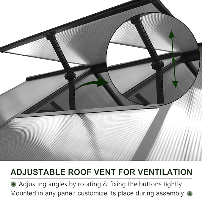 BlueWish 6x8FT Greenhouse, Walk-in Green House with Adjustable Vents, Rivet Structure, Greenhouses for Outdoors with Polycarbonate, Aluminum Heavy Duty Greenhouse Kit for Garden, Gray