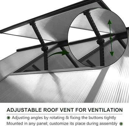 BlueWish 8x8FT Greenhouse for Outdoors, Greenhouses with Adjustable Vents, Lockable Door, Outdoor Aluminum Greenhouse Kit with Polycarbonate Panel, Walk-in Green House for Garden, Backyard, Gray