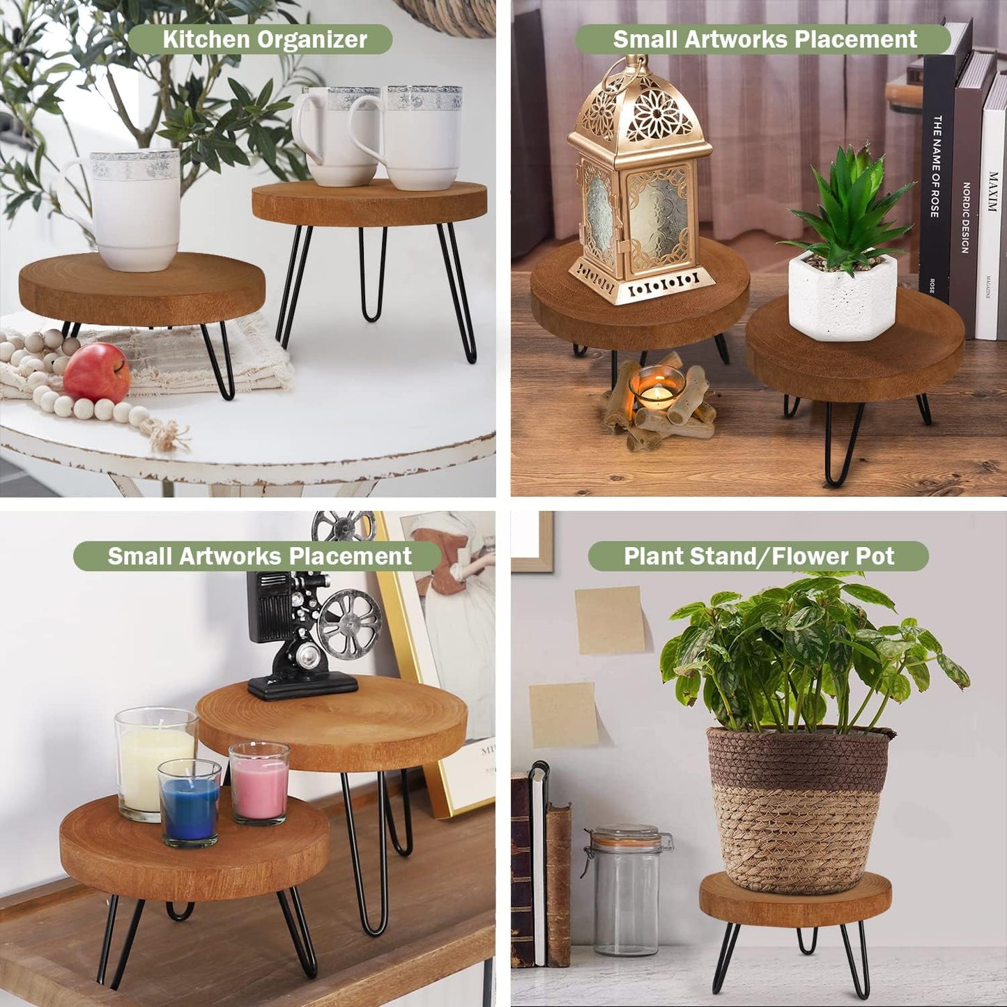 Athaliah Wood Plant Stand, Mini Mid Riser Stand Decor 2 Pack Wooden Plant Stool Indoor (Brown)