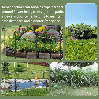 30 Inch Rebar Stakes Heavy Duty 6 Pack Tent Stakes with Loop 1/2 Inch Diameter Tarp Pegs Tree Stakes and Supports Ground Anchors Garden Rope Fence Stakes for Outdoor Camping and Yard, Black