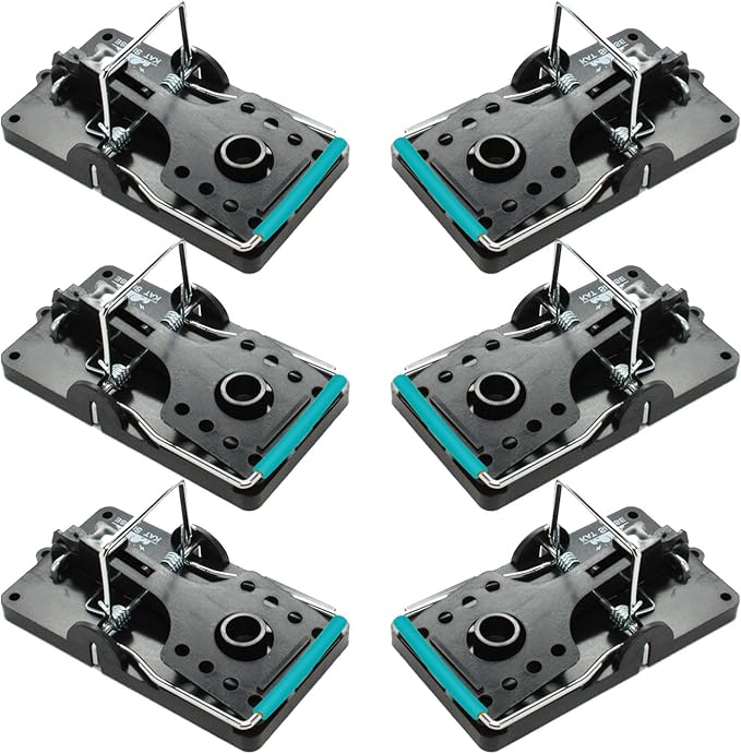 Kat Sense Large Rat Snap Traps Set of 6 - Stainless Steel Bar Design, Humane Rat Trap Indoor & Outdoor Use, Mouse Catcher for Repeat Use, High Precision Triggering, Traps for Rats, Mice, Chipmunks