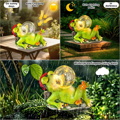 Solar Garden Outdoor Statues Frog, Lawn Decor Frogs Statue for Patio, Balcony, Yard Ornament - Unique Home Decor Gifts (Frog)