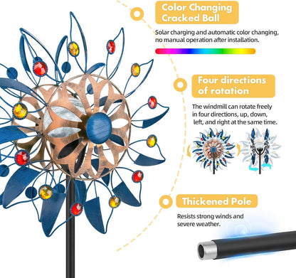 Solar Wind Spinner, Waterproof Outdoor Metal Wind Sculpture for Patio, Lawn & Garden Decor (Retro Spinner)