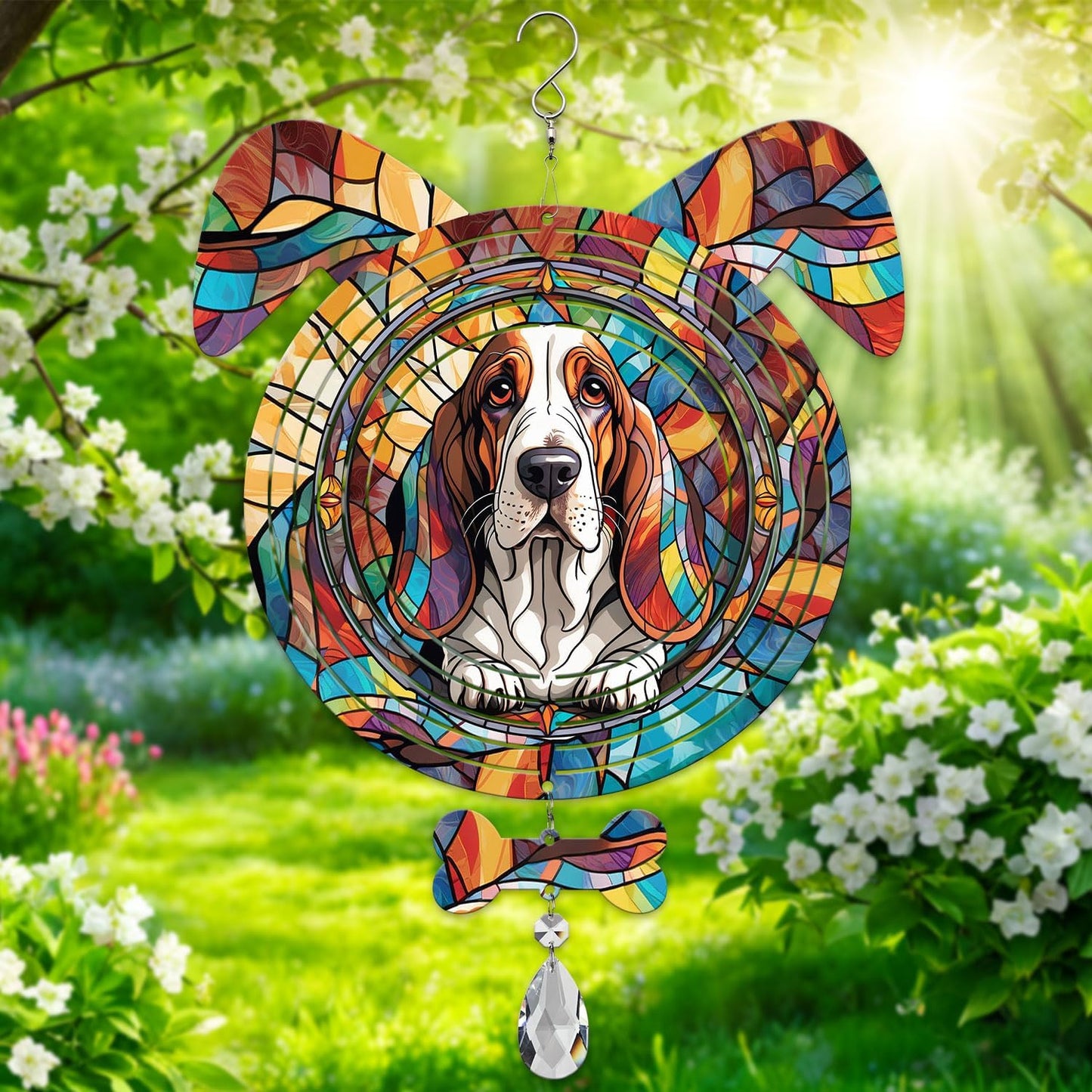 Basset Hound Dog Ears Wind Spinner, Basset Hound Wind Spinner Hanging for Yard and Garden