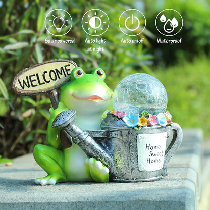 Bshine Frog Solar Lights Outdoor Garden - Waterproof Frog Statue Decoration for Patio, Path, Pathway Sculpture Yard Art, Lawn Ornaments, Gift for Mom, Home Decor Gift