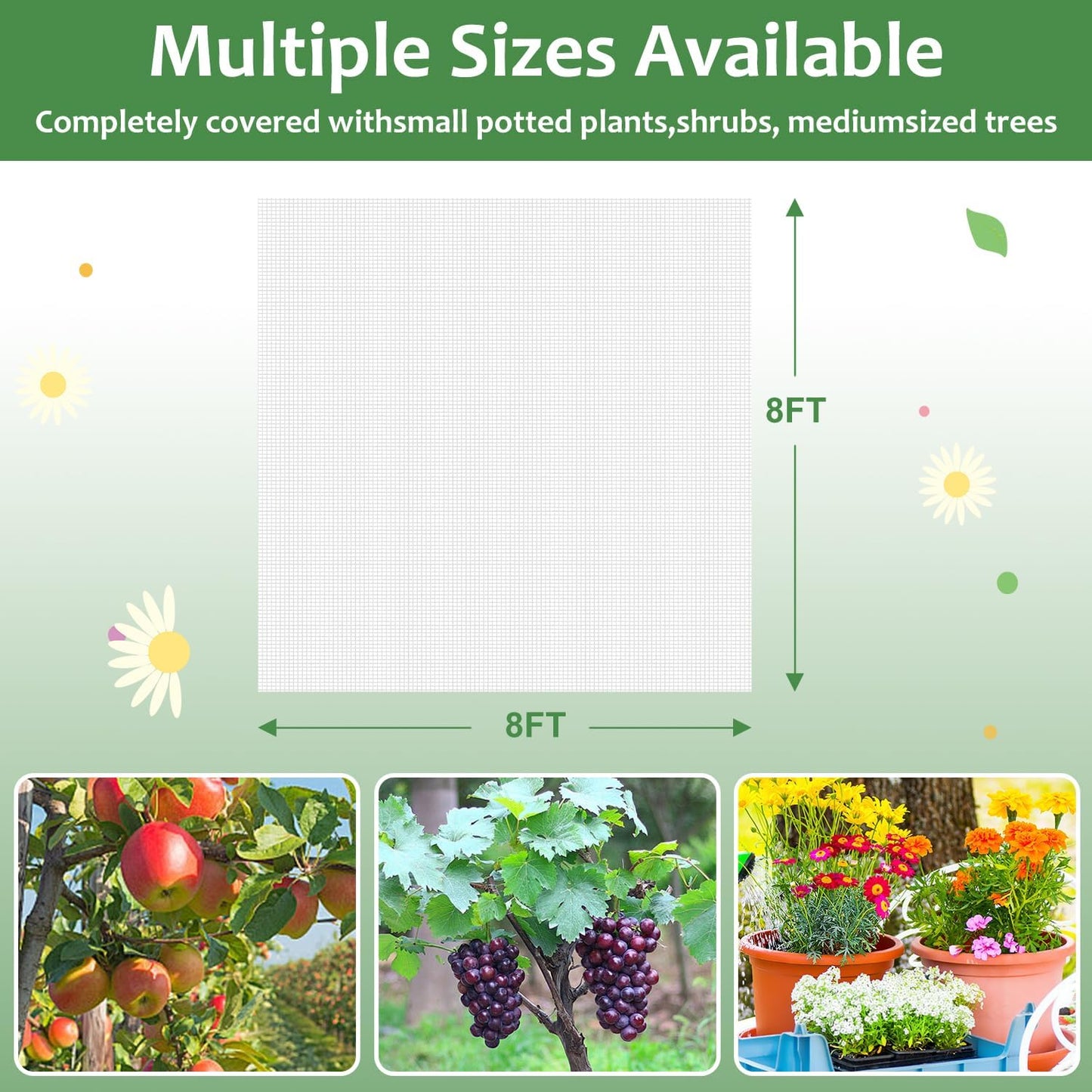 2PCS Large Fruit Tree Netting with Drawstring and Zipper, 8 * 8FT Garden Netting for Garden Protection, Insect Bird Netting for Fruit Trees, Protection from Anti Birds, Bugs,Cicadas