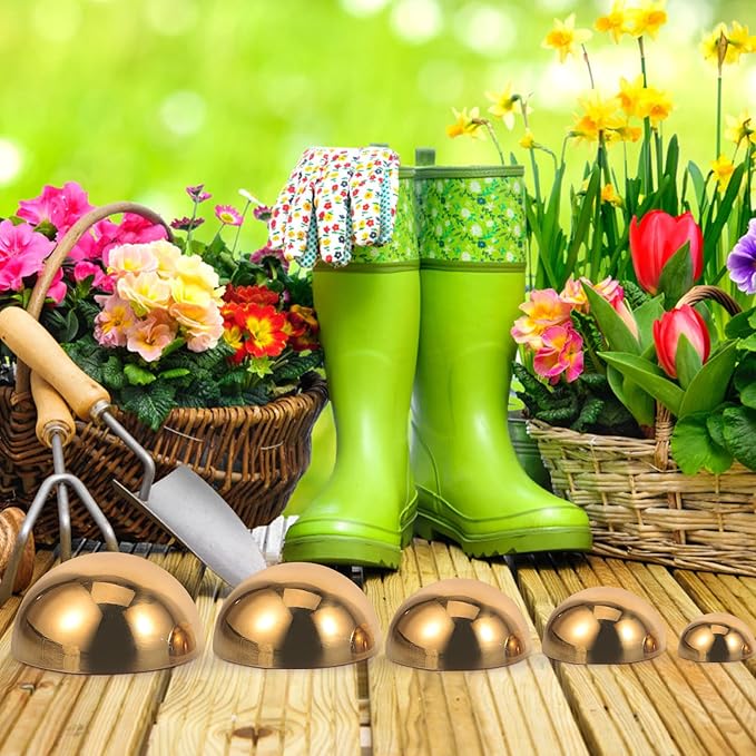 5Pcs Golden Stainless Steel Gazing Spheres Reflective Half Ball Garden Decor for Unique Photography and Outdoor Decoration