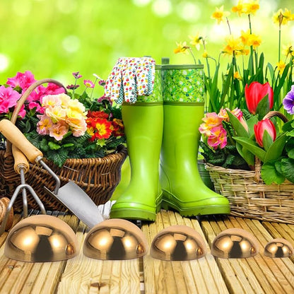 5Pcs Golden Stainless Steel Gazing Spheres Reflective Half Ball Garden Decor for Unique Photography and Outdoor Decoration