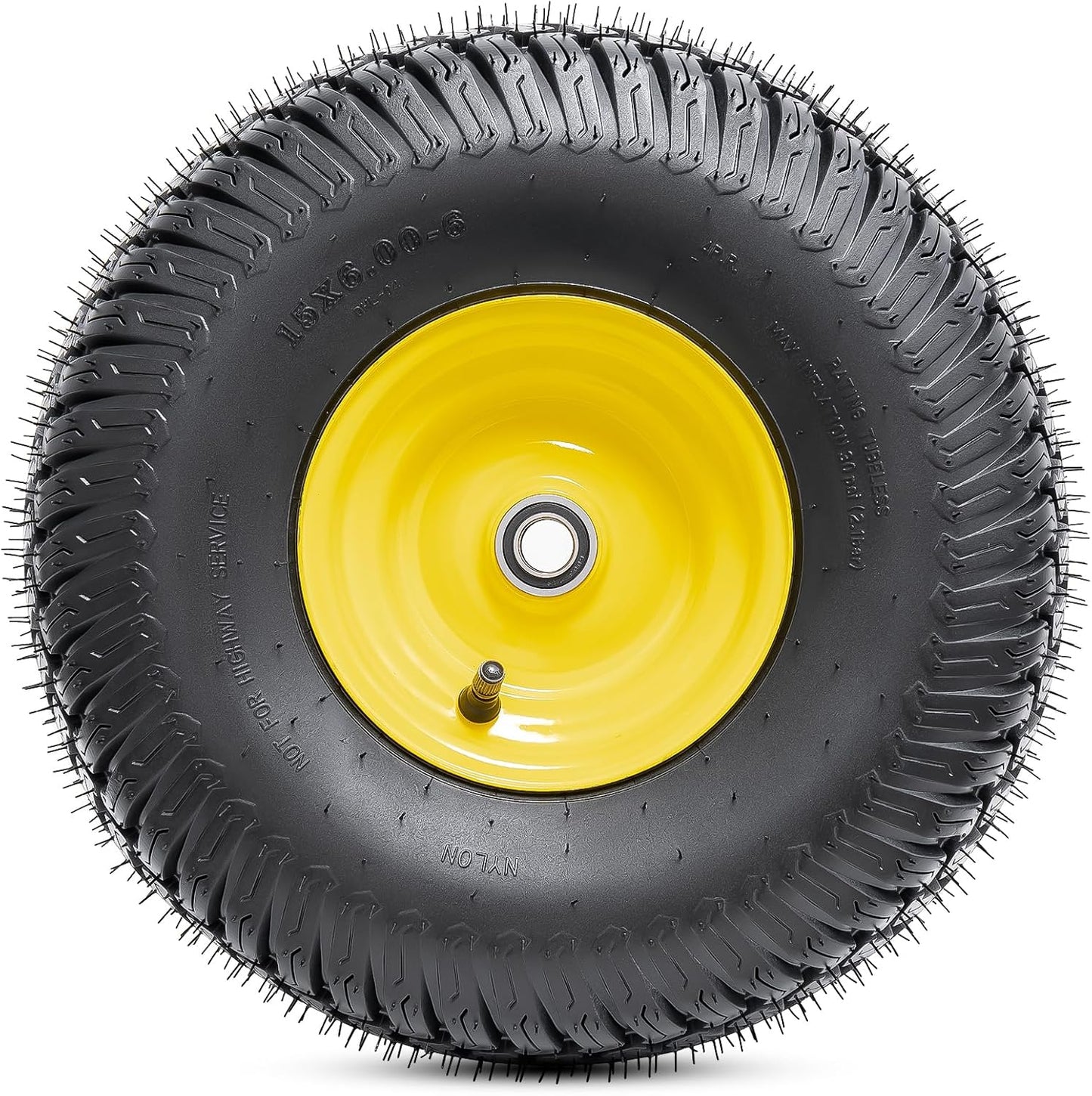 15x6.00-6(4PR) Tubeless Tire and Wheel, 15-Inch Replacement Pneumatic Tires and Wheel with 3/4" Bearings Compatible with Hand Truck, Wheelbarrow, Wagon, Gorilla Carts (Yellow, 2PCS)