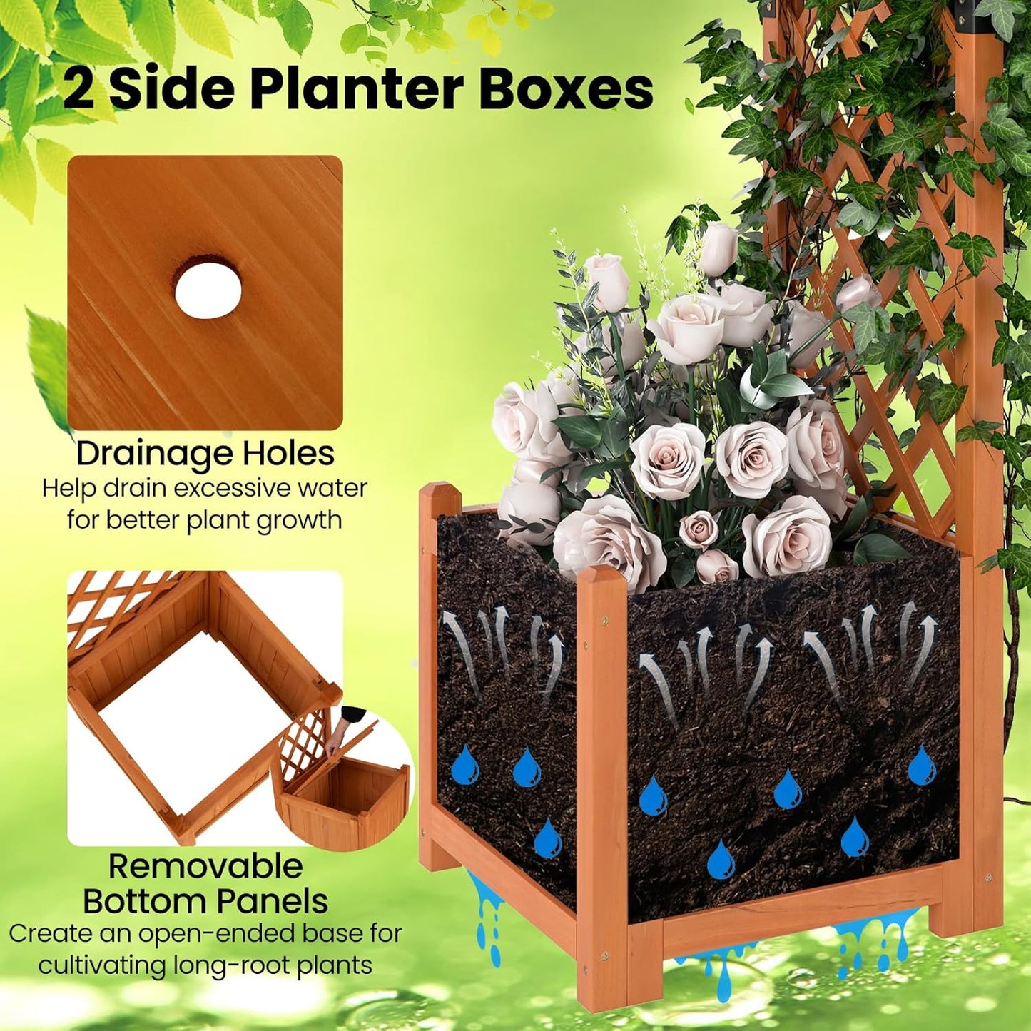 Happygrill Garden Arbor with Planter Boxes, Outdoor Wedding Arch with Trellis for Climbing Plants Vine Vegetables Herbs, Wooden Arbor Archway for Ceremony, Party (Orange)