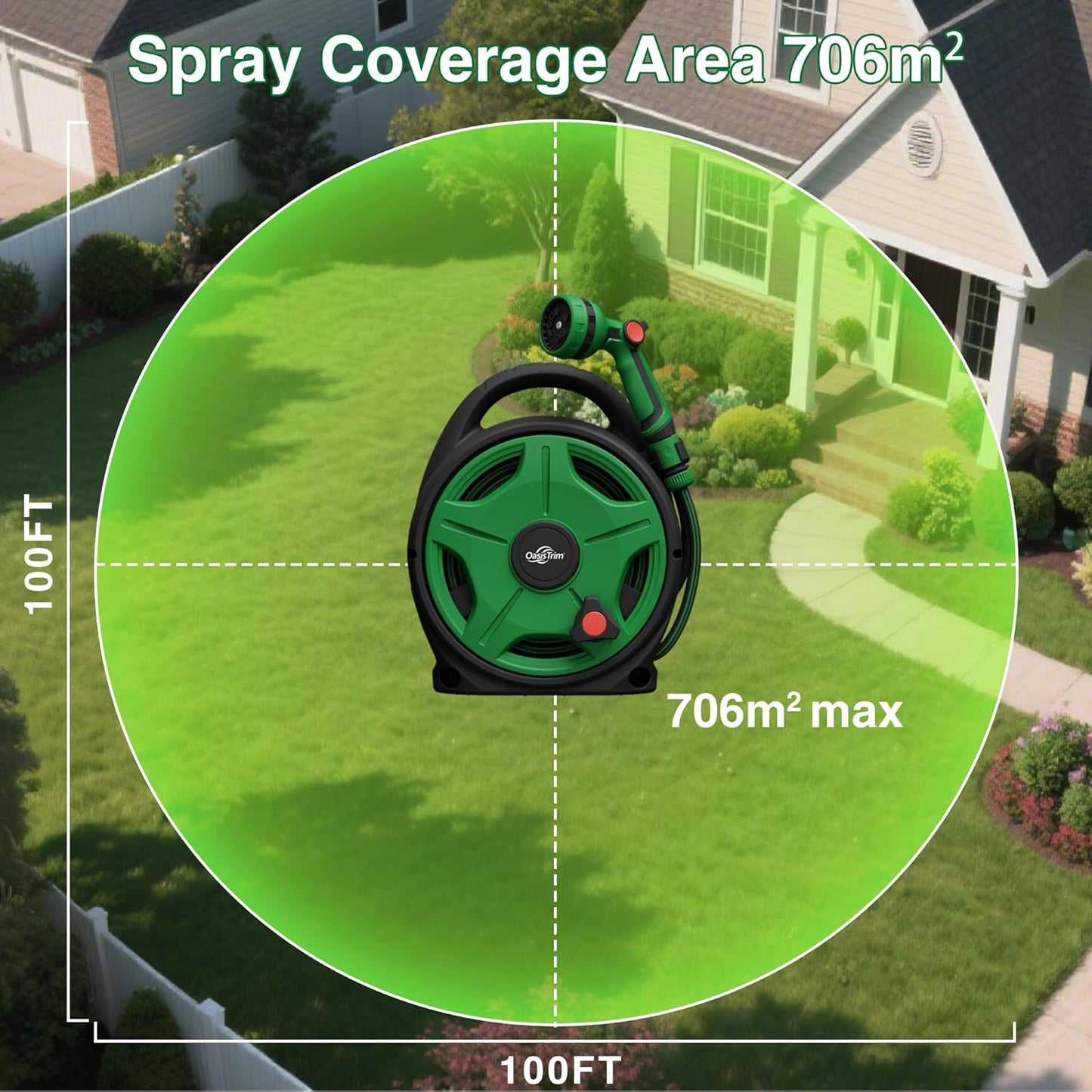 1/2" x 50FT Retractable Garden Hose Reel，With 10 Patterns Spray Nozzle，Portable Heavy Duty Garden Hose Holder for Garden Watering，Car & Patio Washing，Pet Cleaning（Green）