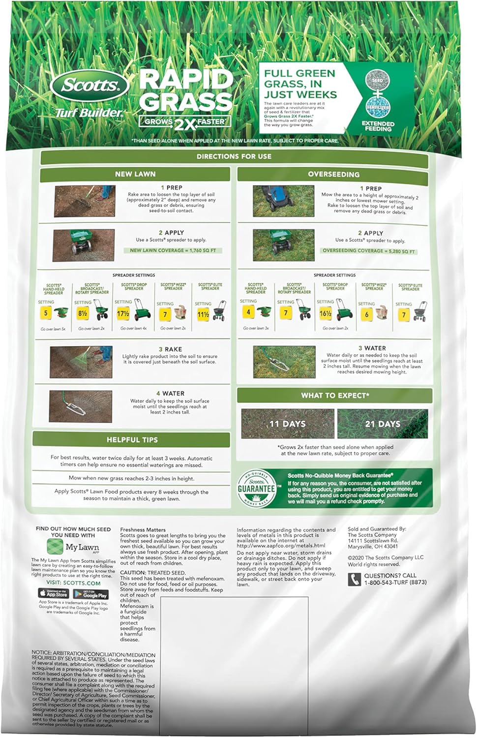 Scotts Turf Builder Rapid Grass Tall Fescue Mix, Combination Grass Seed and Fertilizer, Grows Green Grass in Just Weeks, 16 lbs.