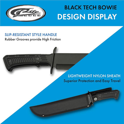 SZCO Full Tang Tactical Bowie Knife 15 Inch - Black Camping Knife with Rubber Handle, Stainless Steel Blade & Sheath - Pocket Knife for Hunting, Camping & Outdoor Uses - Knives for Men