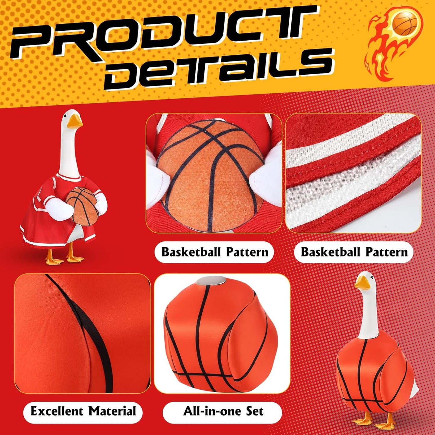 Abbylike 2 Set Basketball Goose Outfit Basketball Costume Lawn Porch Game Day Clothes for 23" Goose Outdoor Patio Yard Lawn Art Celebrations Decor