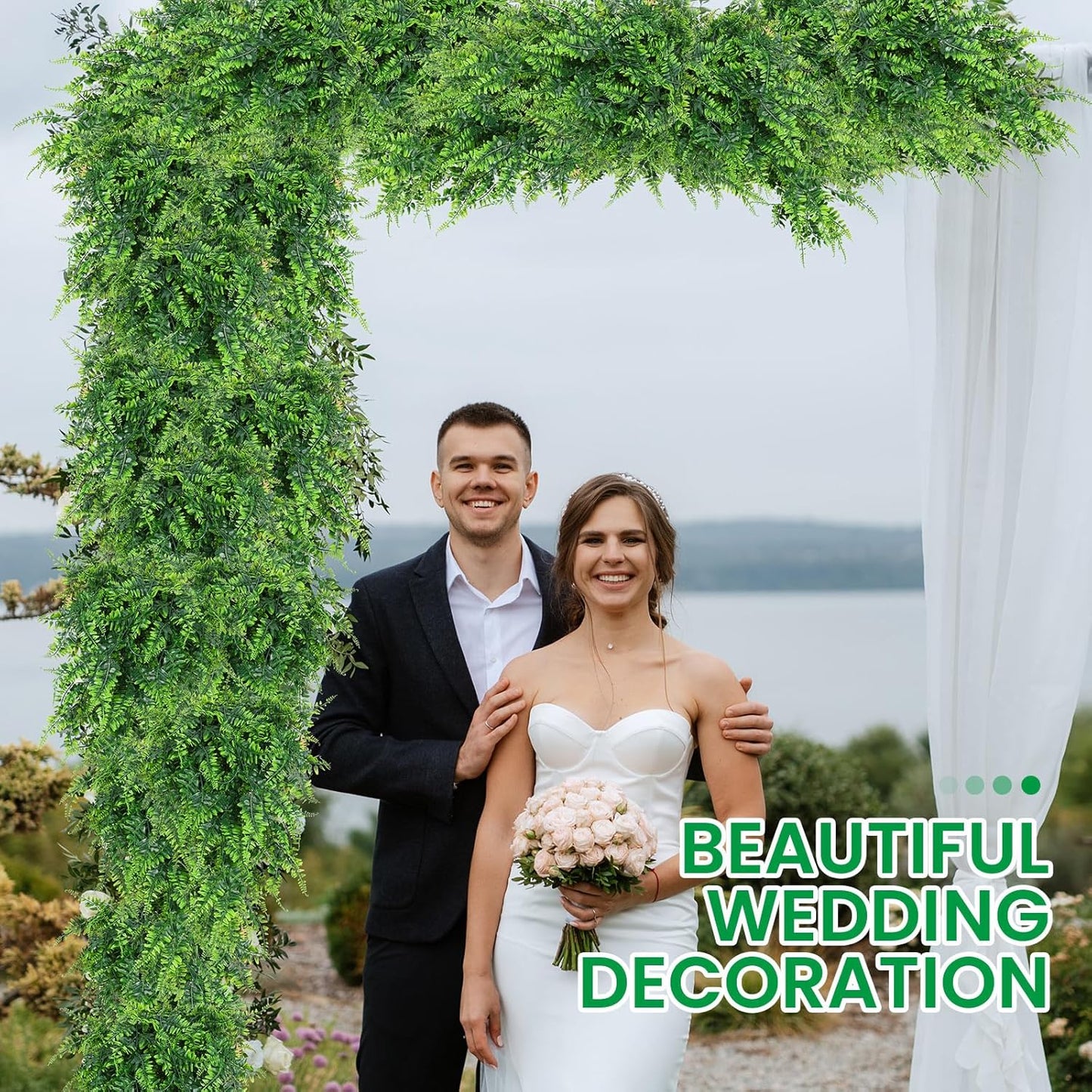 Geosar 110 Pcs Artificial Hanging Plants 32 Inch Hanging Boston Ferns Plastic Fake Plants for Wall Room Garden Wedding Garland Indoor Outdoor Decoration, No Basket