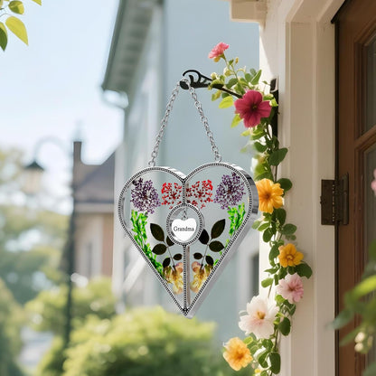 KY&BOSAM Heart Suncatcher Grandma Gifts Stained Glass Panels for Windows Hangings Wind Chime, Pressed Flower and Metal I Love You Heart Charm Windows Indoor Christmas Trees Wedding Party Home Decor