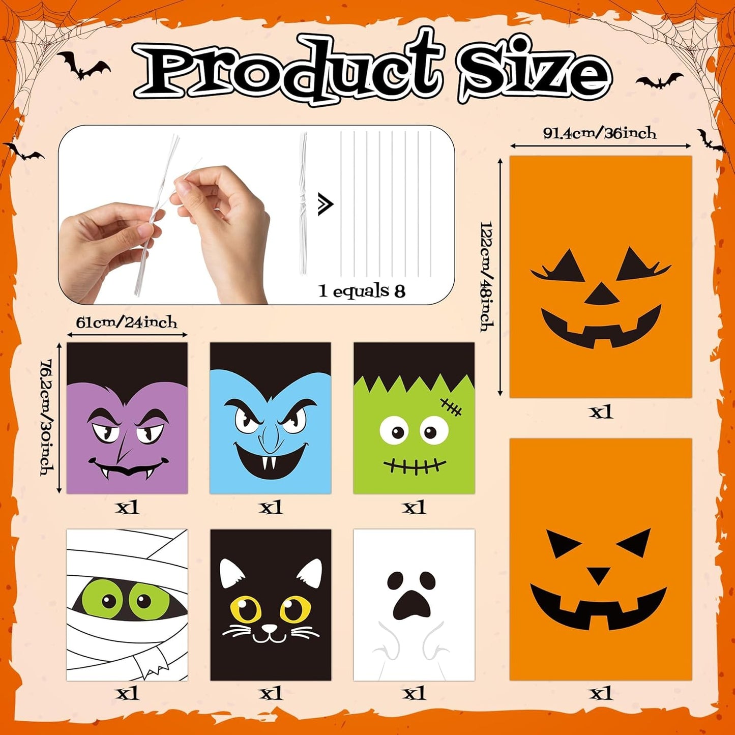 CNhoqc Halloween Lawn Leaf Bags - 16Pcs Halloween Theme Pumpkin Black Cat Ghost Mummy Patterns Waste Bags with Twist Ties, Large Grass Plastic Trash Container for Garden Outdoor Halloween Decorations