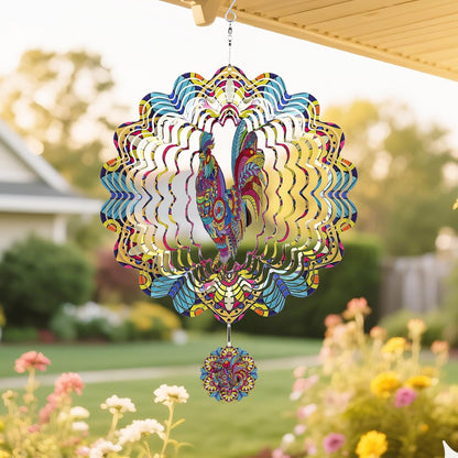 Wind Spinners Outdoor Hanging Rooster - Metal Chicken Gifts for Mom Women Grandma Men, 11.5 Inch 3D Stainless Steel Laser Cut Art Kinetic Wind Spinner for Indoor/Garden Porch Yard Decor