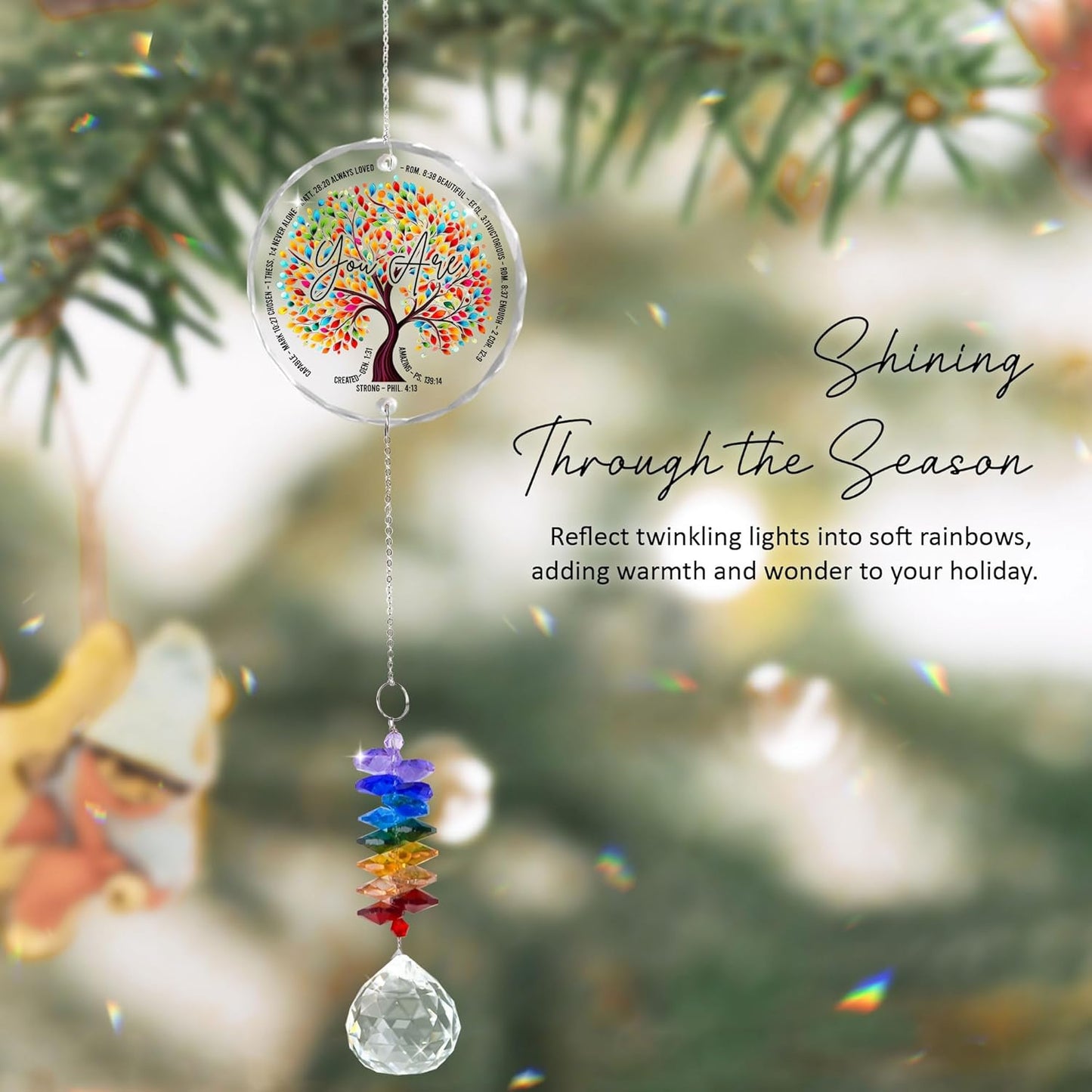 Glass Ornament Suncatcher - Tree of Life - Unique Presents - Christmas Keepsake - Christian Gifts - Inspirational Gifts for Her, Him - Religious Encouragement Gift - Spiritual Home Decor