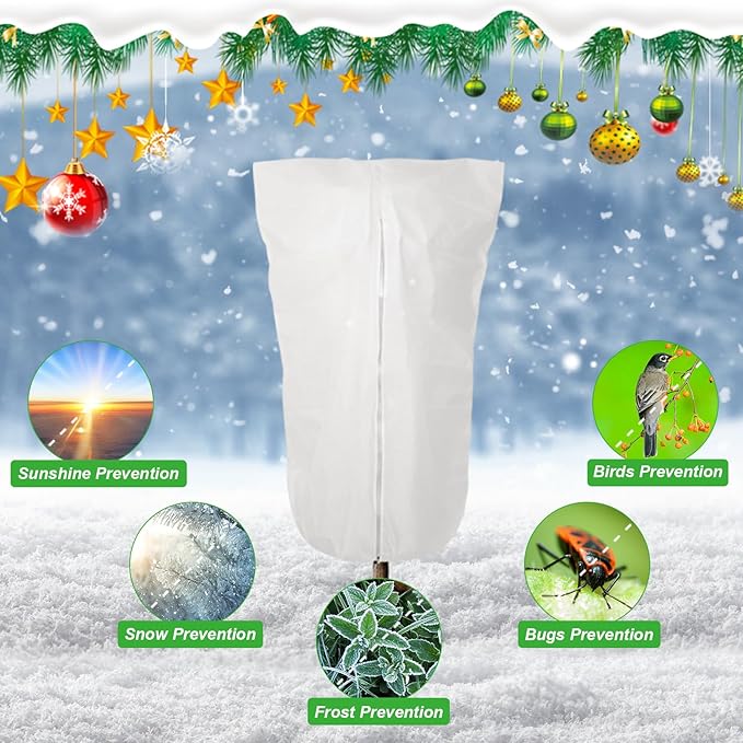 2 Pack 72"x47" Winter Plant Cover Freeze Protection, 3 oz/yd² Warm Shrub Covers with Zipper Drawstring, Frost Cloth Blankets for Fruit Tree Potted Plants Garden Cold Weather Protector
