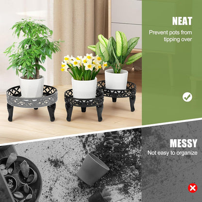 3 Pack Metal Plant Stands Indoor Outdoor,Heavy Duty Iron Flower Pot Stands for Multiple Plants,Rustproof Low Round Plant Holder for Garden,Patio,Home