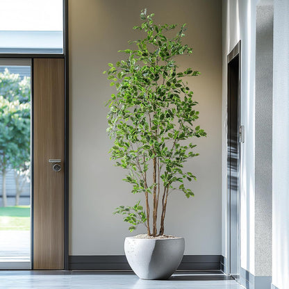 Artificial Ficus Tree Indoor 8ft, Large Potted Faux Tree with Realistic Silk Leaves & Trunk for Home Office, Living Room Corner Decor