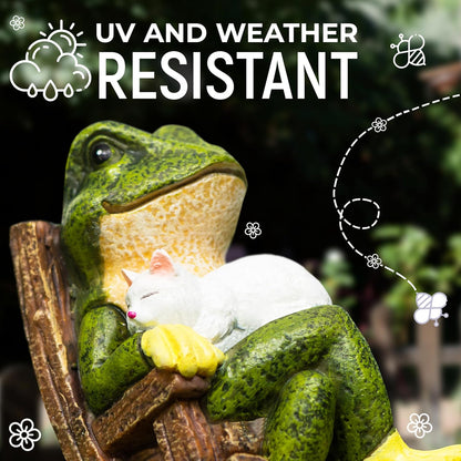 Miniature Frog Garden Statue with Cat Figurine, Frog Gifts, 3.14'' Outdoor Decorations for Yard and Garden