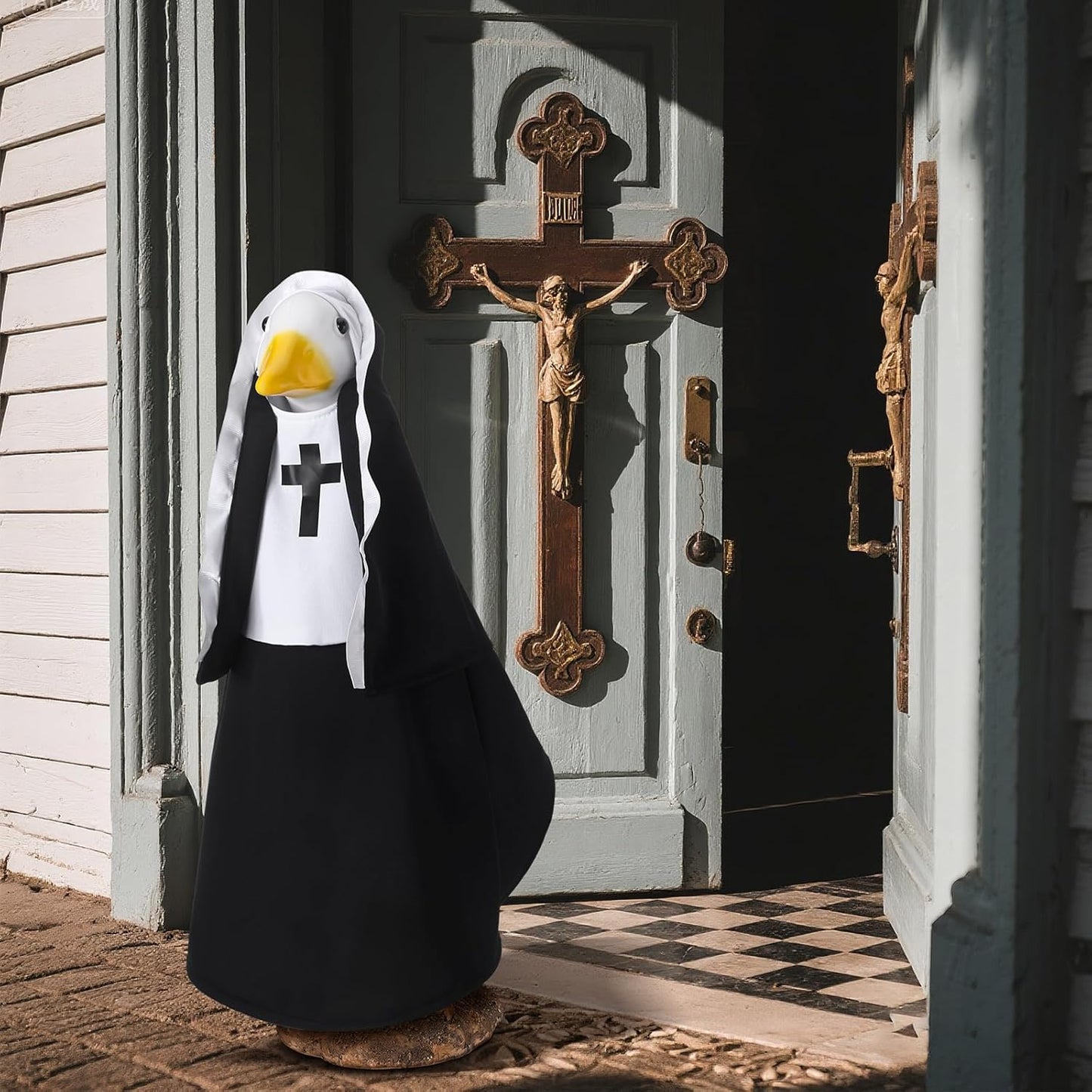 Talltalk Halloween Nun Goose Outfit Clothes for 23" High Cement or Plastic Goose Lawn Clothing Porch Garden Costume for Porch Yard Lawn Patio Outdoor Statue Art