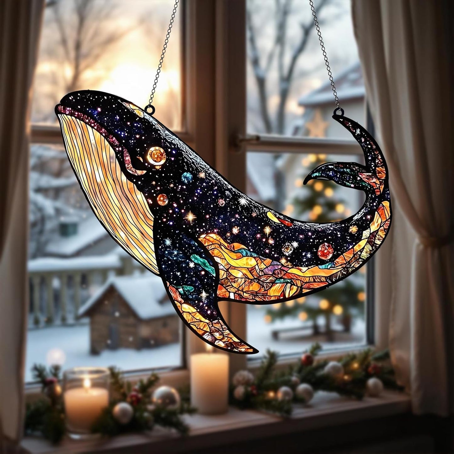 Ocean Whale Acrylic Suncatcher Stained Style Light Catcher Beach and Sea Life Home Decor Ideal Gift for Lovers Sun Catchers Indoor Windown Suncatchers Windows Hanging Garden
