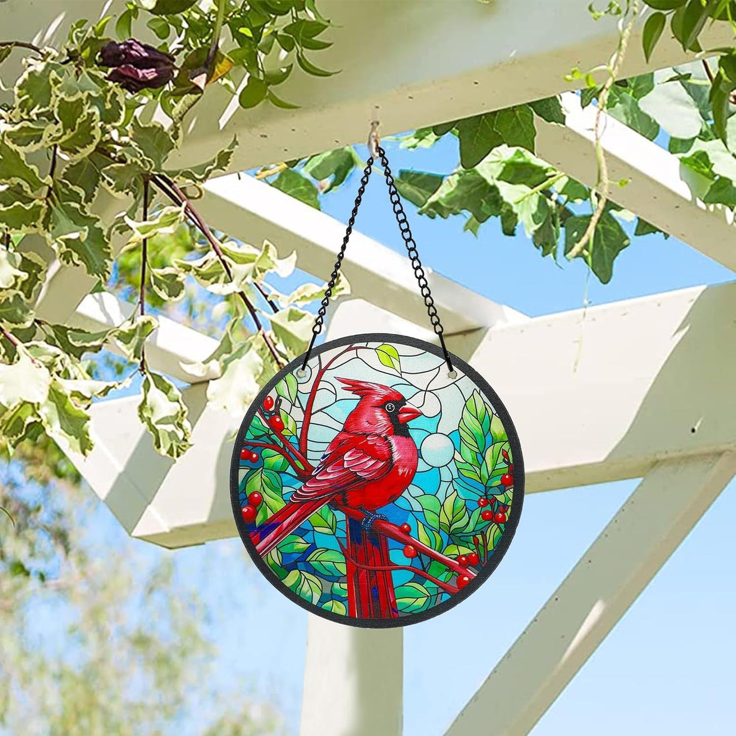 kanpura Cardinal Suncatchers for Windows 6.3” Stained Glass Window Hangings Sun Catcher Glass Panel with Metal Chain and Hooks for Indoor Window Wall Art Home Decor