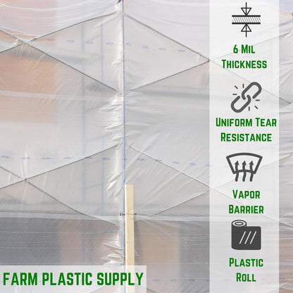 Farm Plastic Supply - Dura Skrim String Reinforced Clear Plastic Sheeting - 6 Mil - (24' x 100') - Reinforced Poly Film Tear Resistant, Weatherproof, Vapor Barrier Polyethylene Roll for Construction