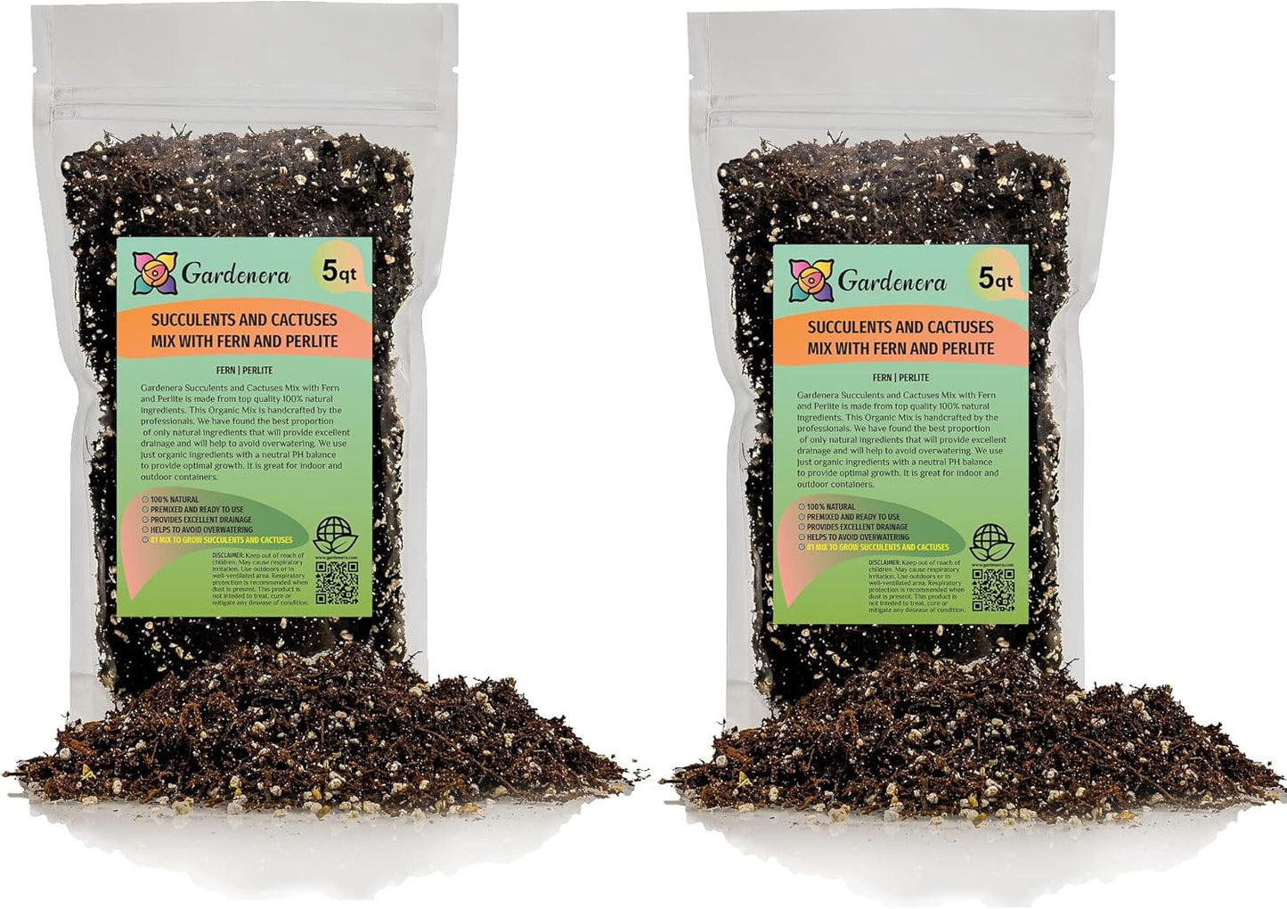Gardenera Fern + Perlite Soil Mix - 10 Quart - for Repotting and Planting Succulents and Cactuses (2 Bags of 5 Quart)