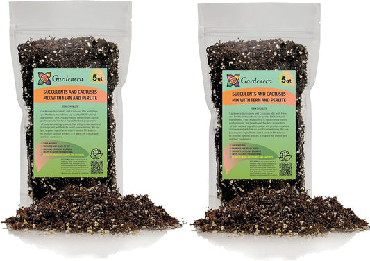 Gardenera Fern + Perlite Soil Mix - 10 Quart - for Repotting and Planting Succulents and Cactuses (2 Bags of 5 Quart)