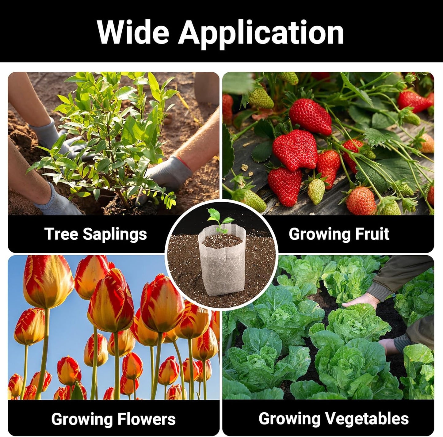 Nursery Grow Bags, 100 PCS Non-Woven Plants Grow Bags 7.8"x8.6", Solid Seed Starter Bags Fabric Seedling Pots Plants Pouch Home Garden Supply