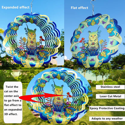 DJUAN Cat Stainless Steel Wind Spinners- Cat Memorial Gifts for Women Mom Grandma Wife, Pet Memorial Wind Spinner for Outdoor Garden Decor,12 inch Hanging Wind Spinner for Cat Lovers Gifts