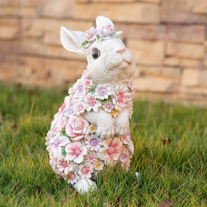 Colorful Flower Rabbit Statue - Indoor and Outdoor Garden Decoration Statue Unique Garden Art, Cheerful Home Decor, for Easter, Spring, and New Homes (10inch)